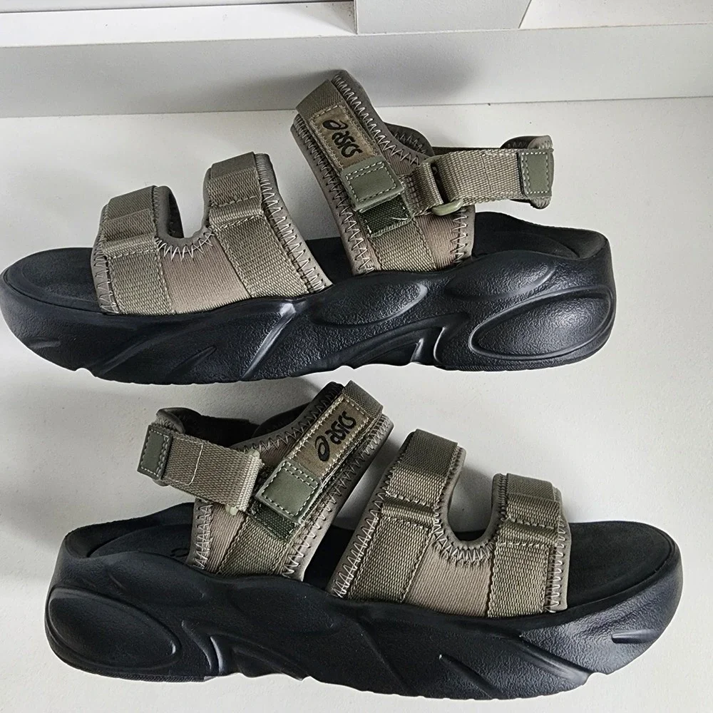 *Asics Gel Bondal Mens 9/ Womens 10.5 Mantle Green Black Strappy Utility Sandals